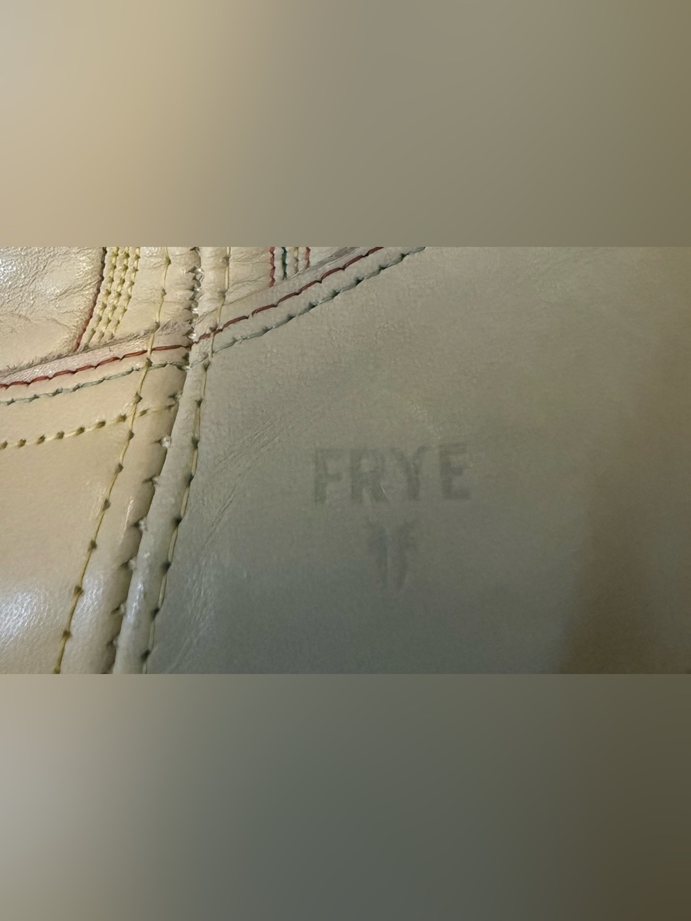 70s 80s Vintage Frye Cream Leather Cowgirl Boots w/Multicolor Stitching - Picture 11 of 12